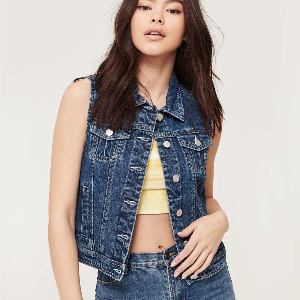 Sleeveless Distressed/Ripped Denim Vest, Size S